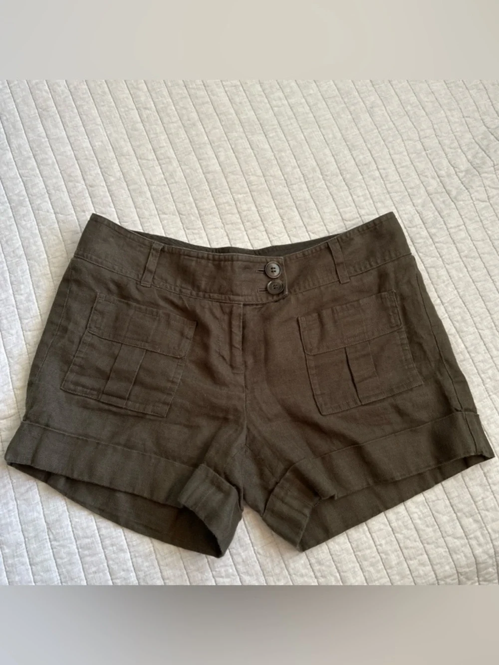 Limited Vtg 90’s Y2K green utility linen cuffed festival short shorts 6 - Picture 2 of 8